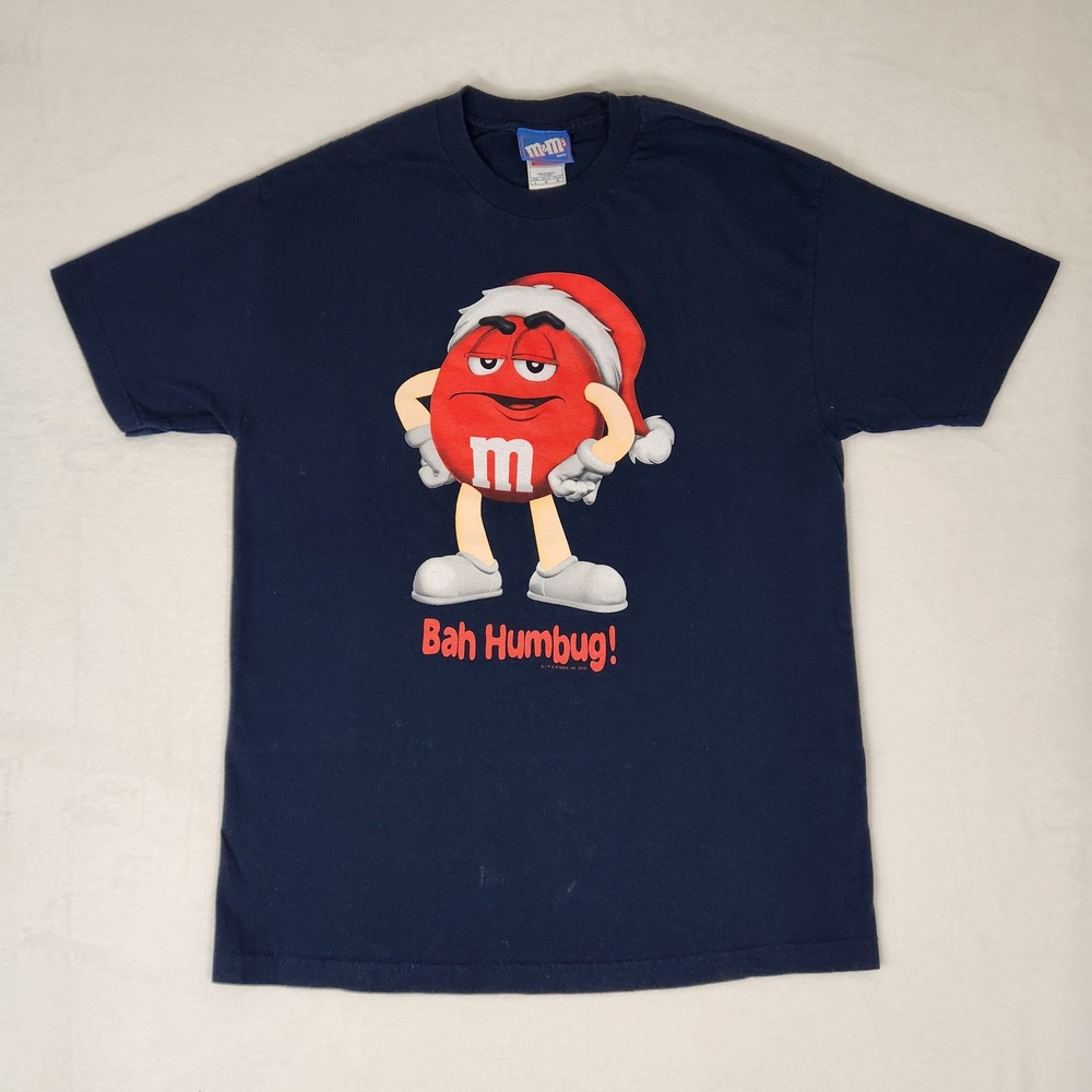 Vintage 2005 M&Ms Red Bah Humbug Christmas T-Shirt Mens Large Navy Blue AAA